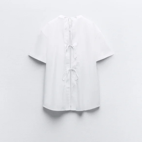 Zara mixed poplin T-shirt White, Size Small - Picture 6 of 10